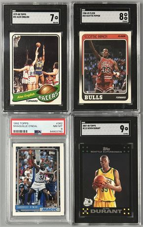 1977-98 PSA/SGC Graded NBA Superstar RC Lot (4) w/Shaq/Pippen/English/Durant