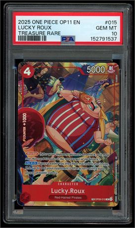 2025 One Piece OP11 EN #015 Lucky Roux Treasure Rare PSA 10 GEM MINT