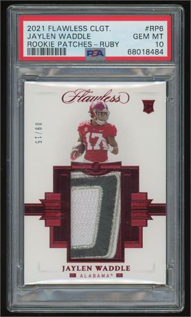 2021 Flawless Collegiate Jaylen Waddle Rookie Patches Ruby 9/15 PSA 10 GEM MINT