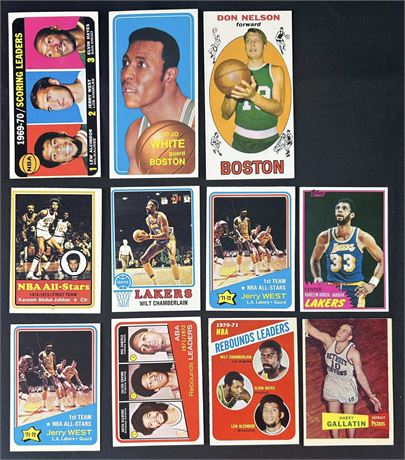 1969-1981 Topps Basketball Stars Lot (11) w/ West, Jabbar, Wilt, Dr J & More