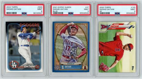 2020-2024 Topps Shohei Ohtani PSA 9 Graded Lot (3) w/ SP, and Numbered