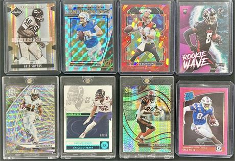 (8) Football Refractor Lot w/ #'d cards Kamara 1/10, Mack 06/25, Sayers 05/49