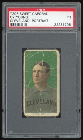 1909-11 T206 Sweet Caporal Cy Young Cleveland, Portrait PSA 1 POOR