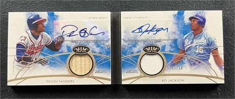 2014 Topps Tier One Dual Auto Relic Bo Jackson Deion Sanders 7/10