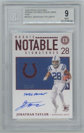 2020 Encased Ruby Notable Signatures RC Jonathan Taylor 1/10 BGS 9 MINT Auto 10