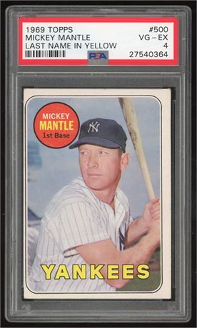 1969 Topps #500 Mickey Mantle Last Name in Yellow PSA 4 VGEX