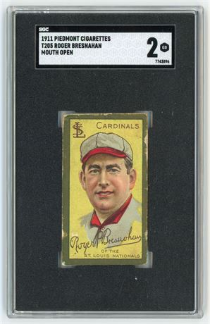 1911 T205 Hassan Roger Bresnahan Mouth Open SGC 2 GOOD