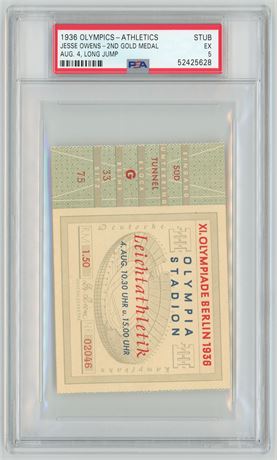 1936 Olympics Athletics Ticket Stub Jesse Owens 2nd Gold Medal Long Jump PSA 5