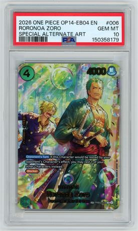2026 One Piece OP14-EB04 EN #6 Roronda Zoro Special Alternate Art PSA 10