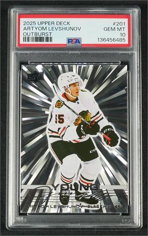 2025 Upper Deck #201 Artyom Levshunov Outburst PSA 10 GEM MINT Pop 3
