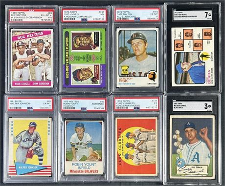 1952-1975 PSA/SGC Graded Lot (8) w/ Yount RC, W. Johnson, & More