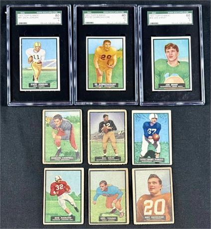1951 Topps Magic Football Lot (6) w/ SGC 3-6 Graded Low Grade