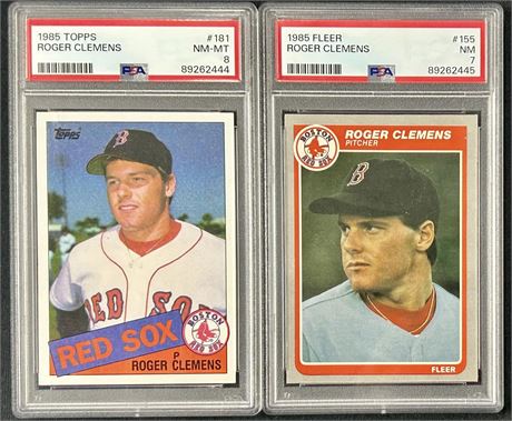 1985 Roger Clemens RC Lot w/ Fleer PSA 7 & Topps PSA 8