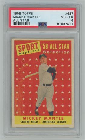 1958 Topps #487 Mickey Mantle All-Star PSA 4 VGEX