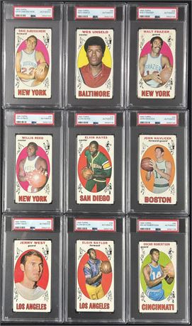 1969 Topps PSA Authentic Lot (9) w/ West, Hays, O Robertson, Frazier, & Havlicek