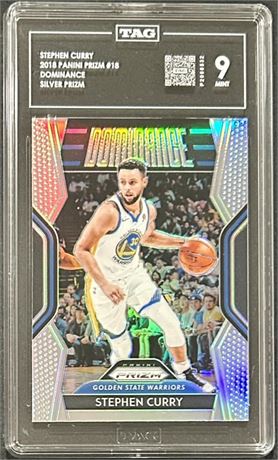 2018 Panini Prizm #18 Dominance Stephen Curry Silver Prizm TAG 9 MINT