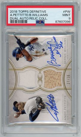 2018 Topps Definitive Collection Pettitte/Williams Dual Auto Relic 27/35 PSA 9