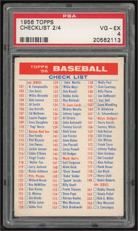 1956 Topps Checklist 2/4 PSA 4 VGEX