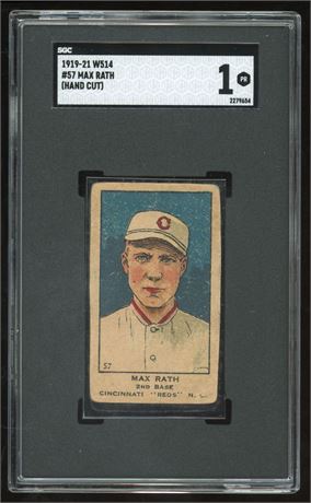 1919-21 W514 Strip Card #57 Max Rath Hand Cut SGC 1 Only 9 Higher