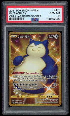 2021 Pokemon SWSH #224 FA/Snorlax Chilling Reign-Secret PSA 10
