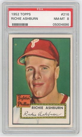 1952 Topps #216 Richie Ashburn HOF PSA 8 NMMT Only 12 Higher NO 10's