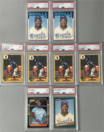 1986 & 1987 PSA Graded NM to NMMT Bo Jackson RC Lot (8) w/ 4 Topps Tiffany