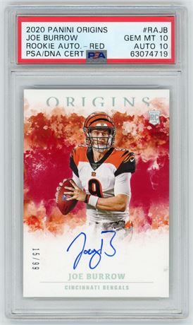 2020 Panini Origins Joe Burrow Rookie RC Auto Red 15/99 PSA 10 Auto 10 Pop 6