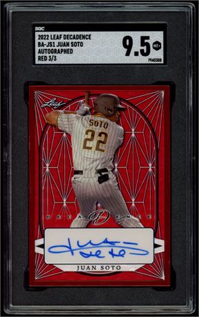 2022 Leaf Decadence Juan Soto Autographed 3/3 SGC 9.5