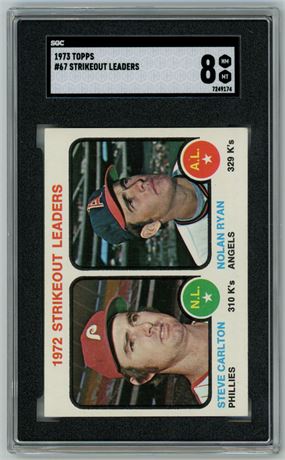 1973 Topps #67 Strikeout Leaders Carlton/Ryan SGC 8 NMMT