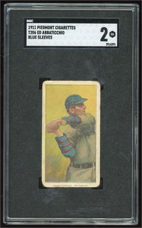 1909-11 T206 Piedmont Ed Abbaticchio Blue Sleeves SGC 2 GOOD