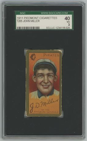 1911 T205 Piedmont John Miller SGC 3 VG
