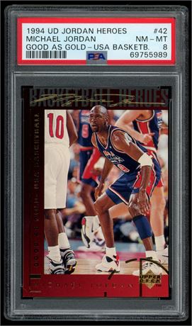 1994 UD Jordan Heroes #42 Michael Jordan Good As Gold - USA Basketball PSA 8