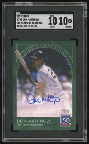 2019 Topps 150 Years of Baseball Don Mattingly Green Auto 5/49 SGC 10 Auto 10