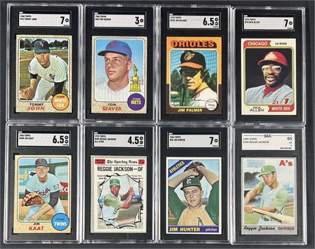 1966-1974 Topps Baseball SGC Graded Lot (8) w/ Jackson, Kaat, Hunter, & Seaver
