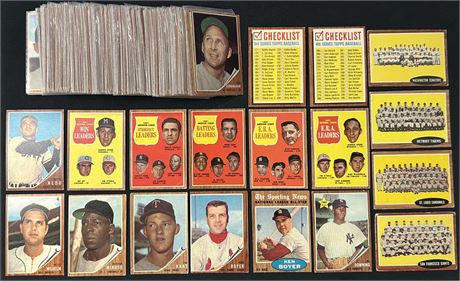 1962 Topps Starter Set (152) w/ Stars, Checklists, Leaders - VG Average