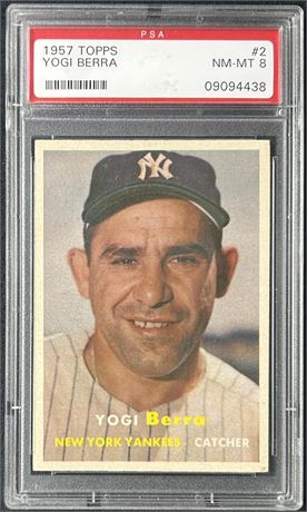 1957 Topps #2 Yogi Berra PSA 8 NMMT Beautiful Centering