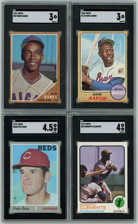 1962-1973 Topps Baseball SGC Graded Lot (4) w/ Banks, Aaron, Rose, and Clemente