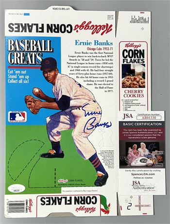 1992 Kellogg's Corn Flakes Baseball Greats Full Box Ernie Banks Auto JSA