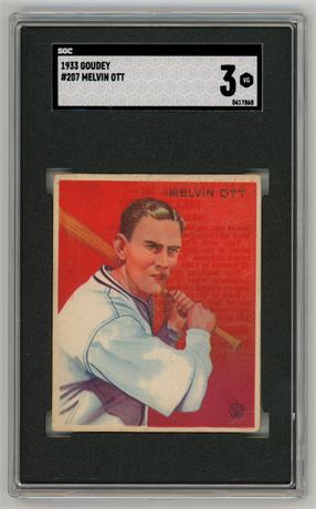 1933 Goudey #207 Mel Ott Hi# HOF SGC 3 VG