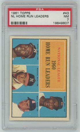 1961 Topps #43 NL Home Run Leaders - Banks Aaron Mathews PSA 7 NM