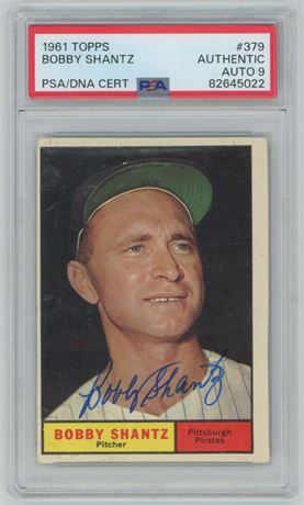1961 Topps #379 Bobby Shantz PSA Authentic / Auto 9