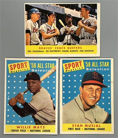 1958 Topps Star Lot (3) w/ Mays, Musial VGEX