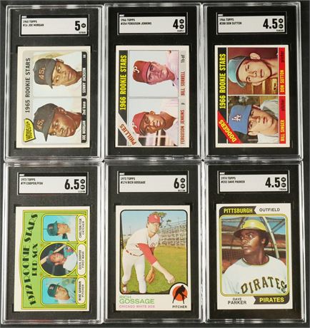 1965-1974 Topps Baseball SGC Graded Rookie Lot (6) w/ Morgan, Parker, & Fisk