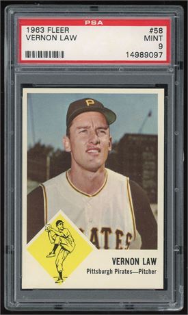 1963 Fleer #58 Vernon Law PSA 9 MINT Only 3 Higher