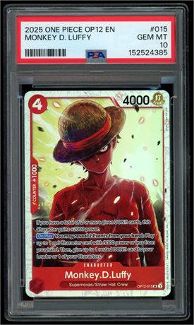 2025 One Piece OP12 EN #015 Monkey D. Luffy PSA 10 GEM MINT