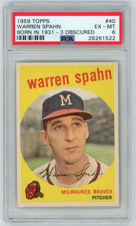 1959 Topps #40 Warren Spahn Born In 1931 3 Obscured PSA 6 EXMT