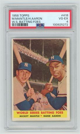 1958 Topps #418 Mantle/Aaron World Series batting Foes PSA 4 VGEX