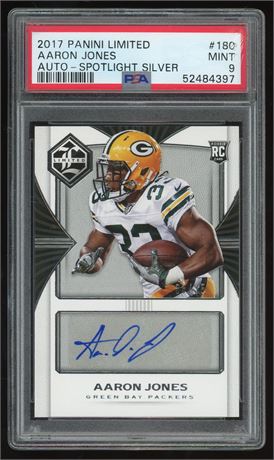 2017 Panini Limited #180 Aaron Jones RC Auto Spotlight Silver 33/35 PSA 9 MINT