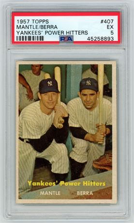 1957 Topps #407 Mickey Mantle & Yogi Berra Yankees' Power Hitters PSA 5 EX
