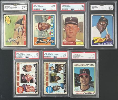 1960-70's Star Graded Lot (7) w/ Ryan, Musial, F Robinson, McCovey, Aaron